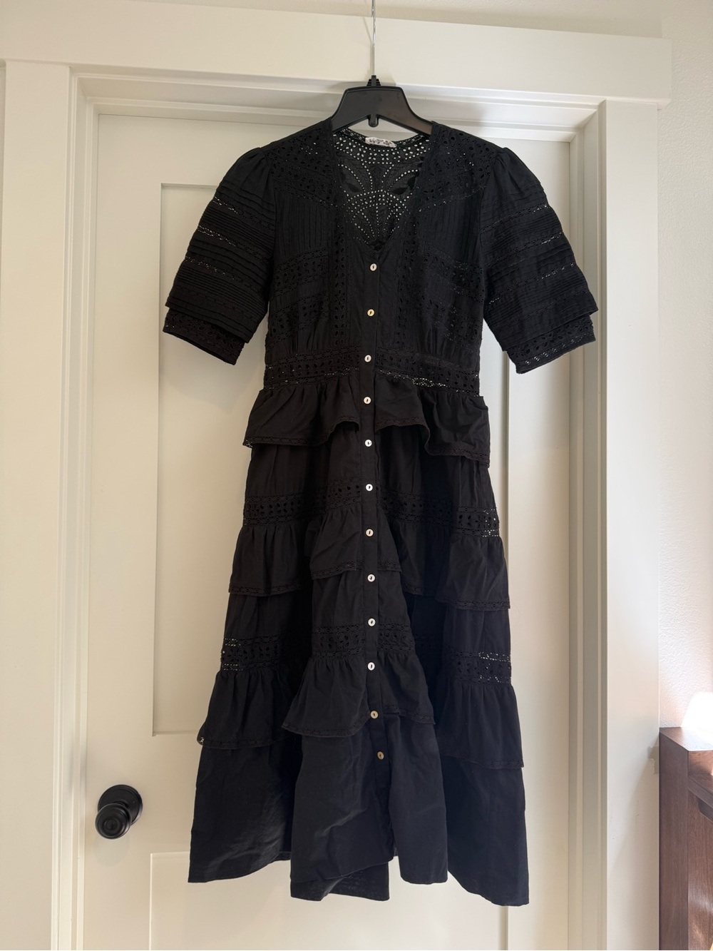 LoveShackFancy Black Eyelet Tiered Maxi Dress